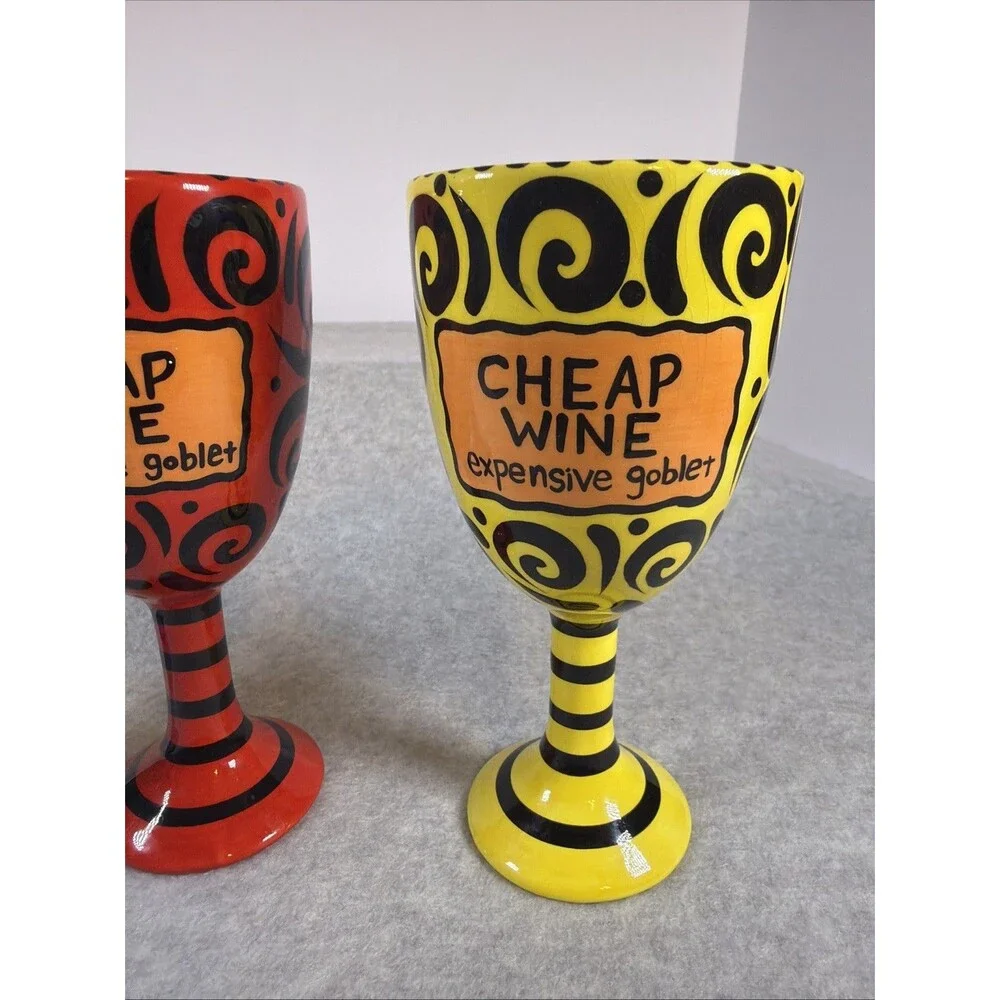 Our Name Is Mud Cheap Wine Expensive Goblet Ceramic Glass Set Of 3
